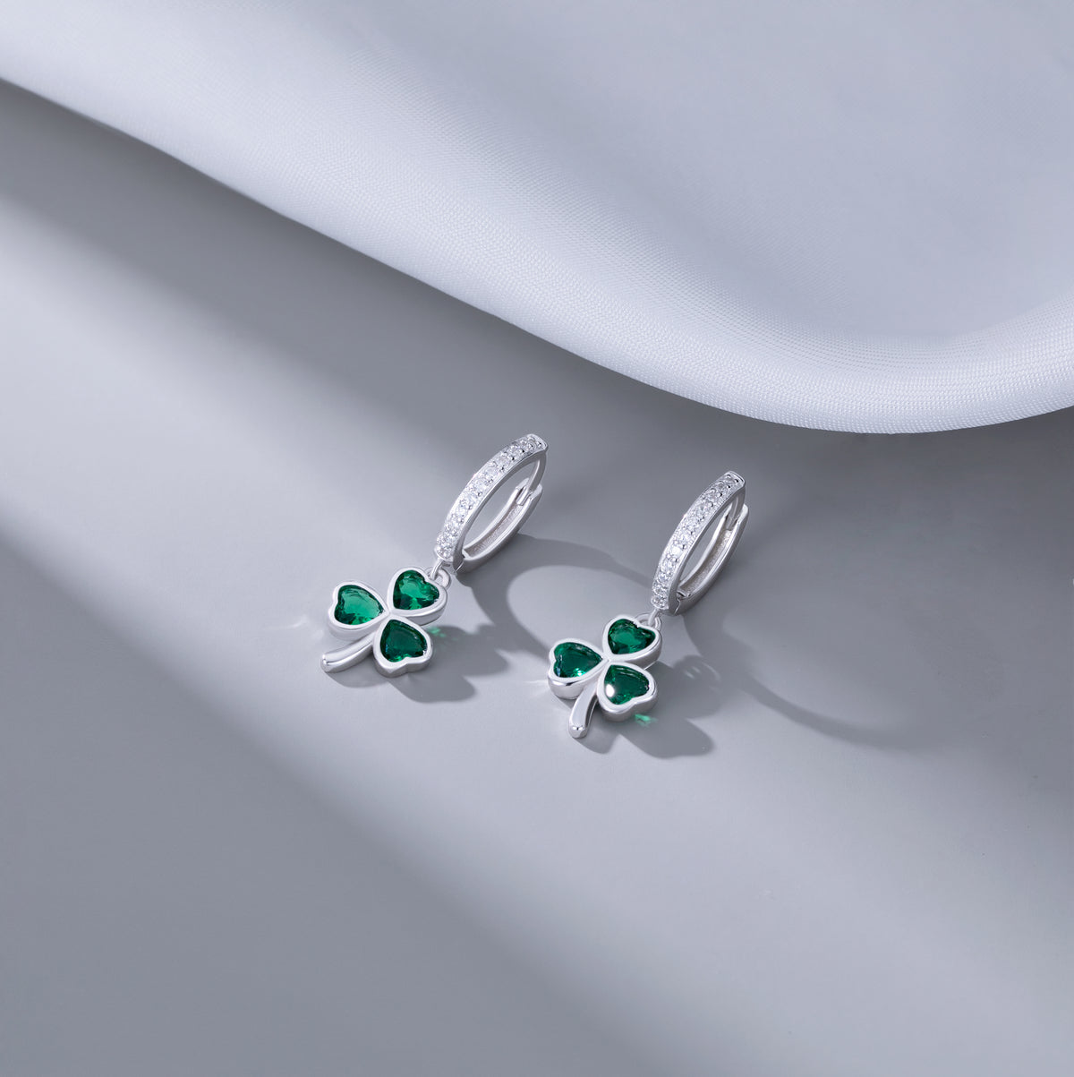 SLUYNZ 925 Sterling Silver CZ Love Clover Hoop Earrings for Women Teens Green Shamrock Huggie Earrings Drop St Patricks Day Earrings