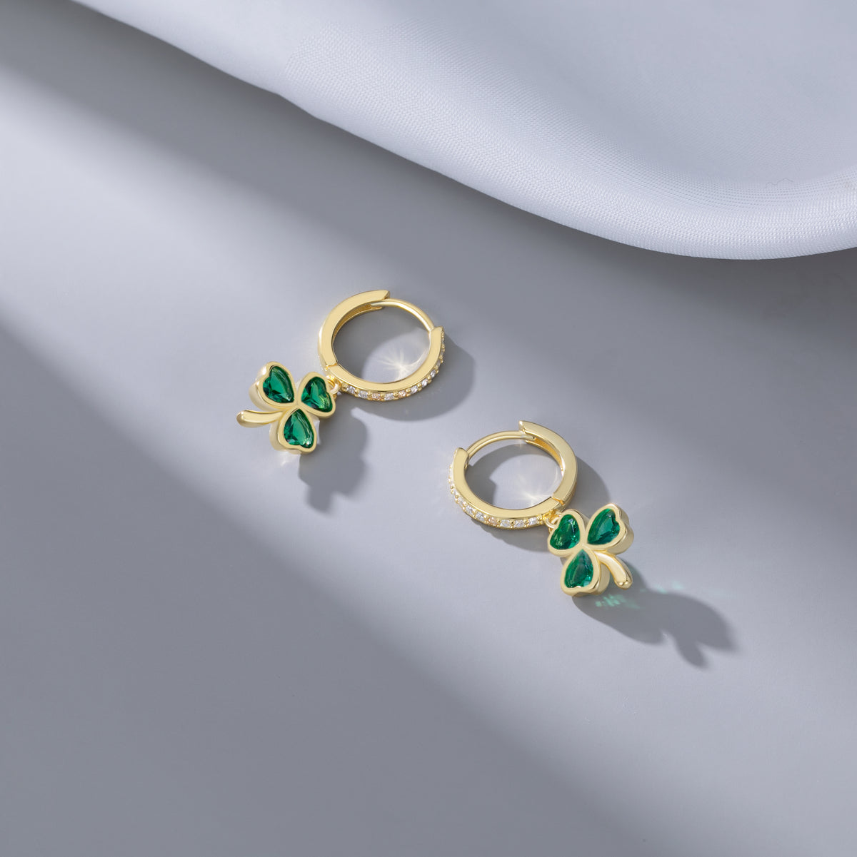 SLUYNZ 925 Sterling Silver CZ Love Clover Hoop Earrings for Women Teens Green Shamrock Huggie Earrings Drop St Patricks Day Earrings