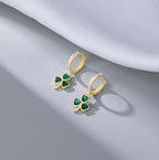SLUYNZ 925 Sterling Silver CZ Love Clover Hoop Earrings for Women Teens Green Shamrock Huggie Earrings Drop St Patricks Day Earrings