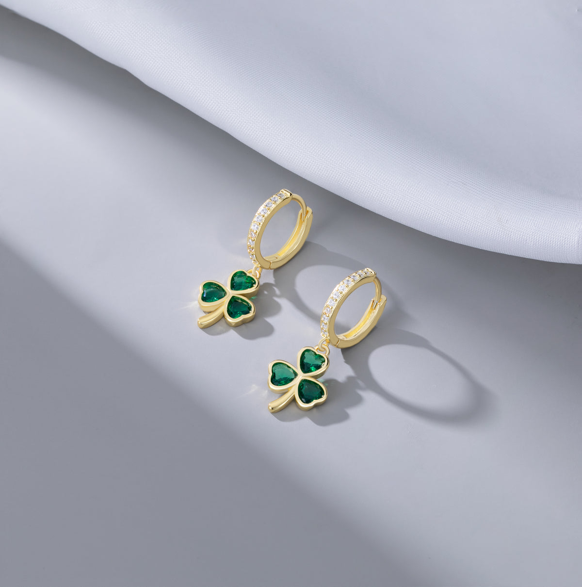 SLUYNZ 925 Sterling Silver CZ Love Clover Hoop Earrings for Women Teens Green Shamrock Huggie Earrings Drop St Patricks Day Earrings