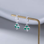SLUYNZ 925 Sterling Silver CZ Love Clover Hoop Earrings for Women Teens Green Shamrock Huggie Earrings Drop St Patricks Day Earrings