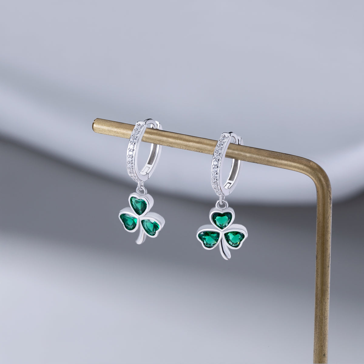 SLUYNZ 925 Sterling Silver CZ Love Clover Hoop Earrings for Women Teens Green Shamrock Huggie Earrings Drop St Patricks Day Earrings