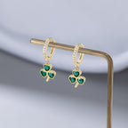 SLUYNZ 925 Sterling Silver CZ Love Clover Hoop Earrings for Women Teens Green Shamrock Huggie Earrings Drop St Patricks Day Earrings