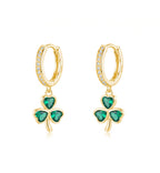 SLUYNZ 925 Sterling Silver CZ Love Clover Hoop Earrings for Women Teens Green Shamrock Huggie Earrings Drop St Patricks Day Earrings