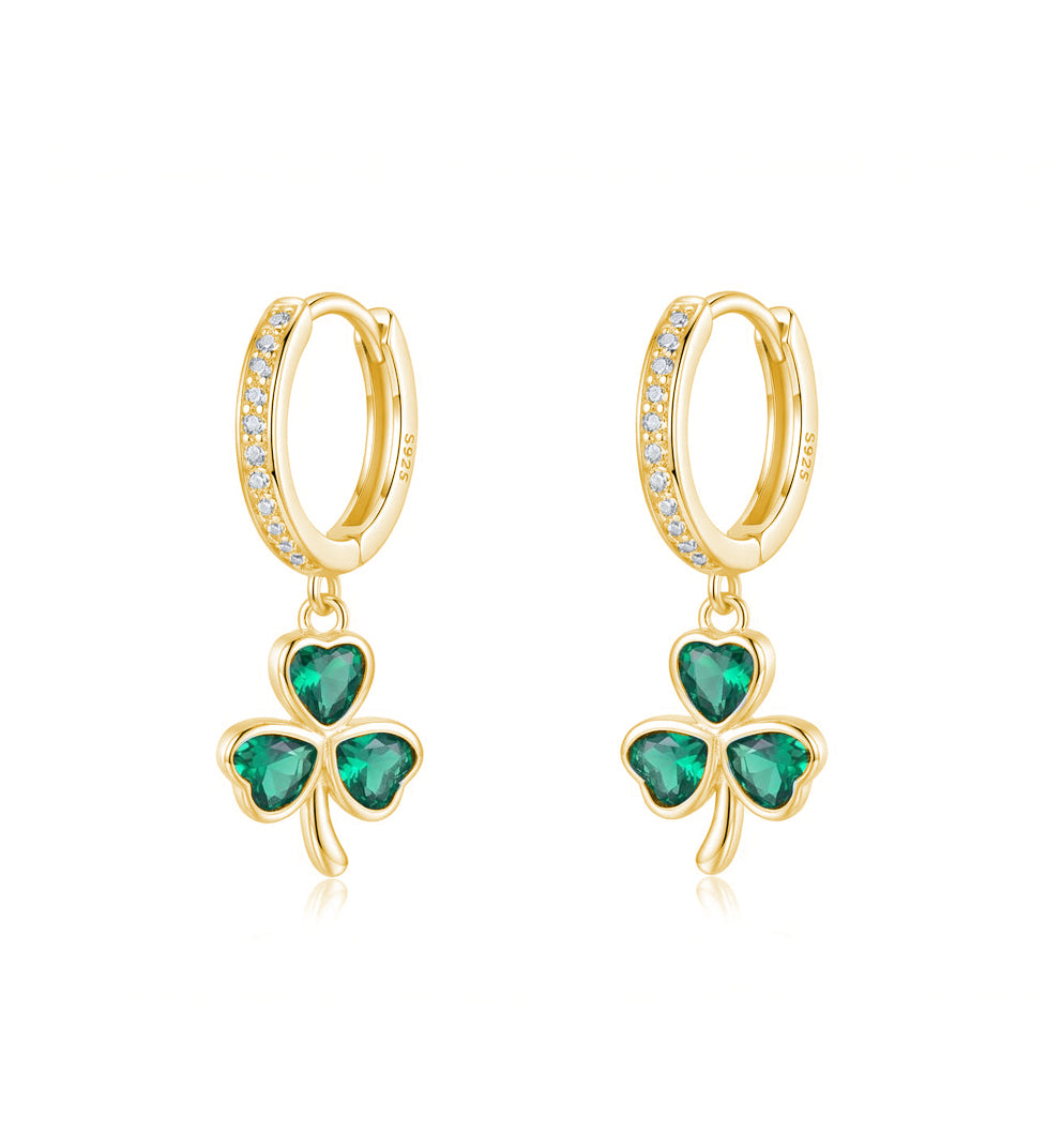 SLUYNZ 925 Sterling Silver CZ Love Clover Hoop Earrings for Women Teens Green Shamrock Huggie Earrings Drop St Patricks Day Earrings