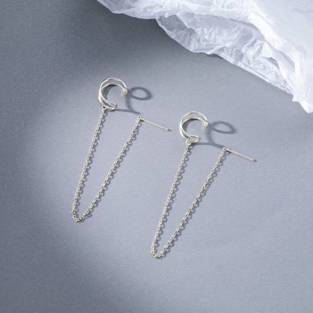 SLUYNZ 925 Sterling Silver Cuff Earrings Threader Chain for Women Crawler Earrings Wrap Earrings
