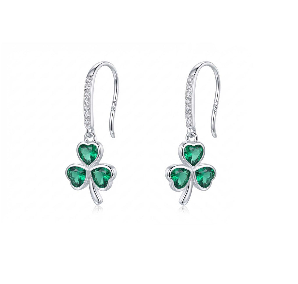 SLUYNZ 925 Sterling Silver Green Clover Leaf Dangle Earrings for Women Teens CZ Shamrock Drop Earrings for St Patricks Day