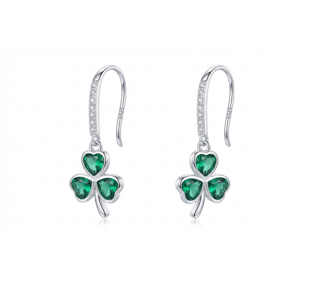 SLUYNZ 925 Sterling Silver Green Clover Leaf Dangle Earrings for Women Teens CZ Shamrock Drop Earrings for St Patricks Day