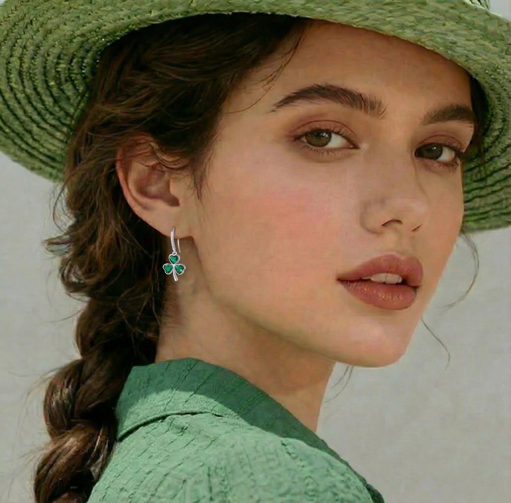 SLUYNZ 925 Sterling Silver Green Clover Leaf Dangle Earrings for Women Teens CZ Shamrock Drop Earrings for St Patricks Day