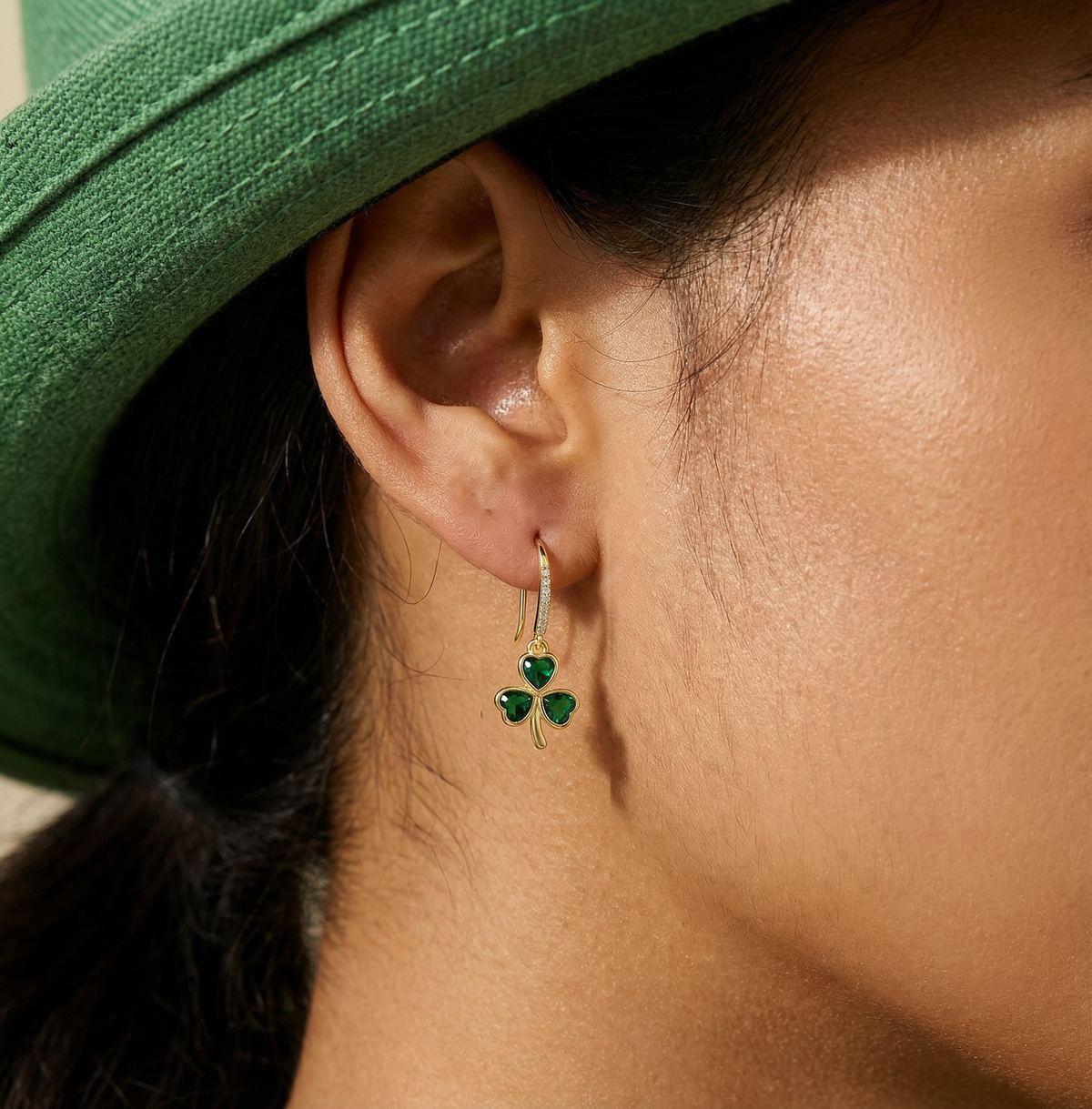 SLUYNZ 925 Sterling Silver Green Clover Leaf Dangle Earrings for Women Teens CZ Shamrock Drop Earrings for St Patricks Day
