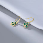 SLUYNZ 925 Sterling Silver Green Clover Leaf Dangle Earrings for Women Teens CZ Shamrock Drop Earrings for St Patricks Day