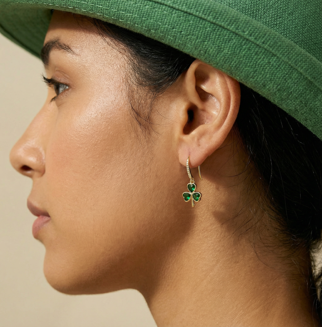 SLUYNZ 925 Sterling Silver Green Clover Leaf Dangle Earrings for Women Teens CZ Shamrock Drop Earrings for St Patricks Day
