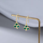 SLUYNZ 925 Sterling Silver Green Clover Leaf Dangle Earrings for Women Teens CZ Shamrock Drop Earrings for St Patricks Day