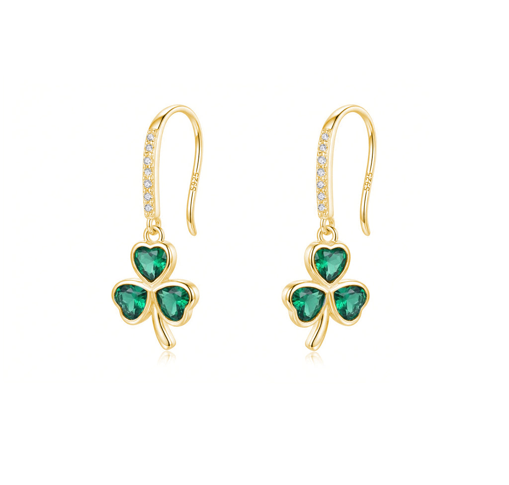 SLUYNZ 925 Sterling Silver Green Clover Leaf Dangle Earrings for Women Teens CZ Shamrock Drop Earrings for St Patricks Day