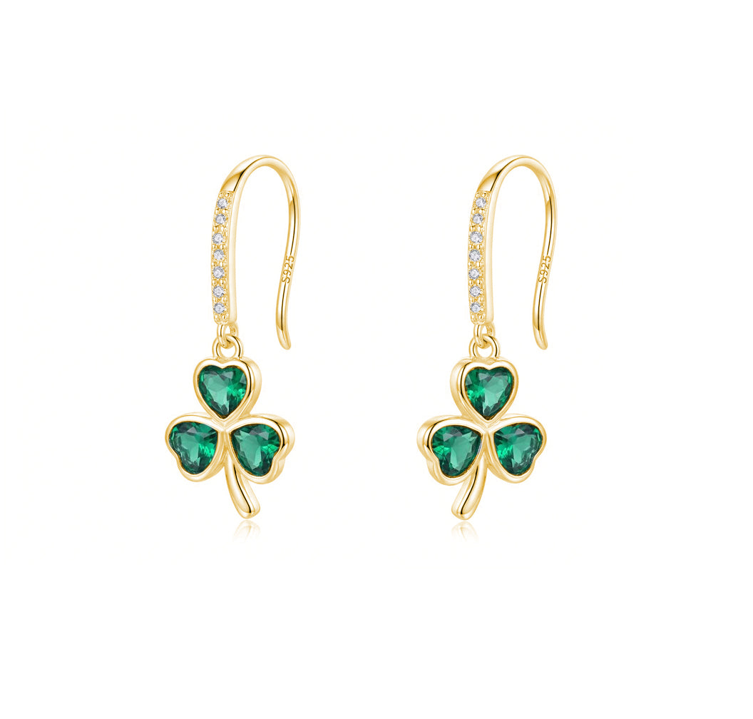 SLUYNZ 925 Sterling Silver Green Clover Leaf Dangle Earrings for Women Teens CZ Shamrock Drop Earrings for St Patricks Day