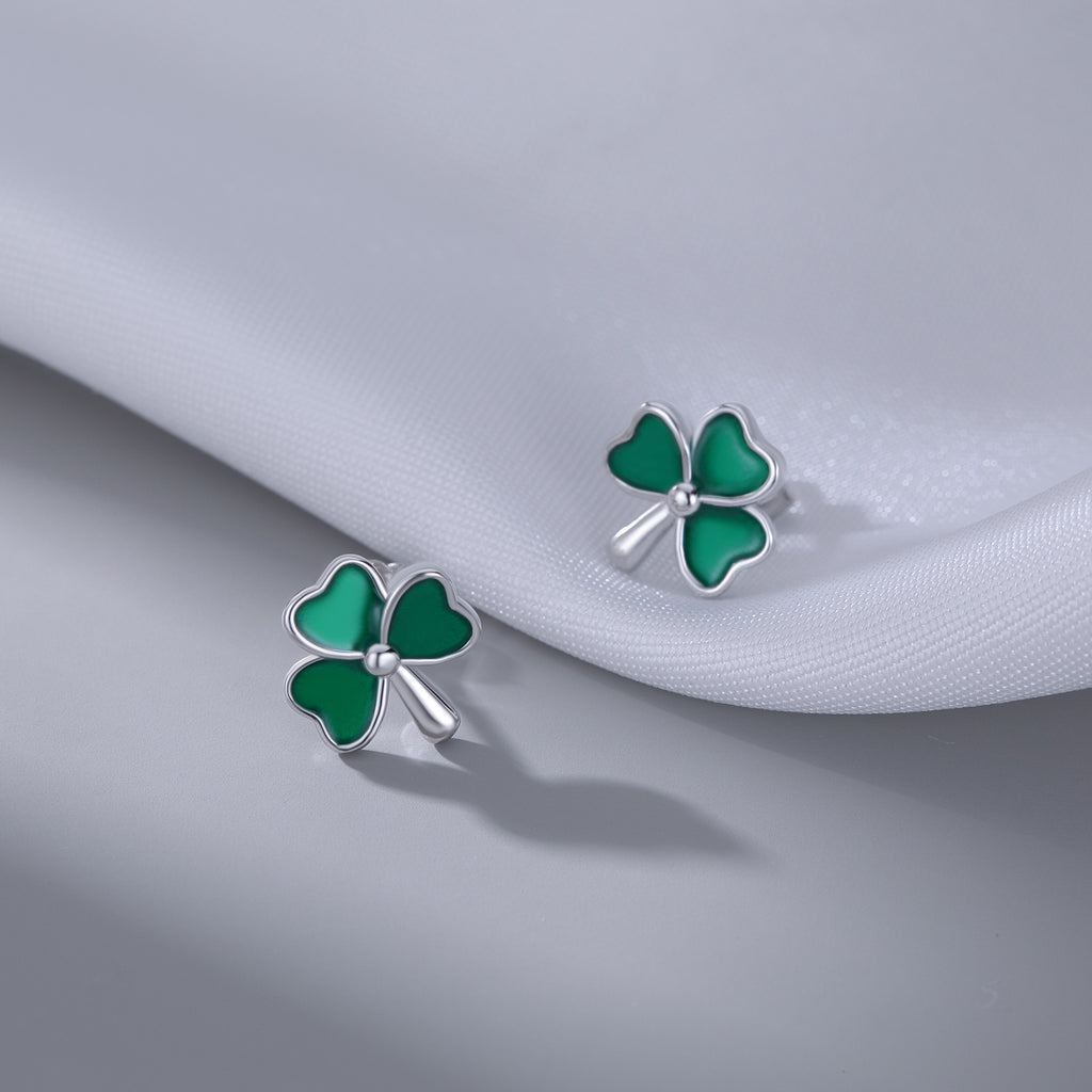 SLUYNZ 925 Sterling Silver Clover Stud Earrings for Women Teens Green Irish Shamrock Earrings Studs for St Patricks Day