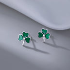 SLUYNZ 925 Sterling Silver Clover Stud Earrings for Women Teens Green Irish Shamrock Earrings Studs for St Patricks Day