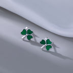 SLUYNZ 925 Sterling Silver Clover Stud Earrings for Women Teens Green Irish Shamrock Earrings Studs for St Patricks Day
