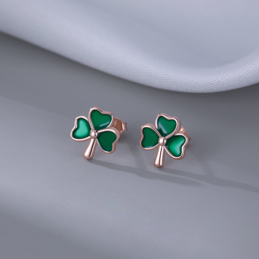 SLUYNZ 925 Sterling Silver Clover Stud Earrings for Women Teens Green Irish Shamrock Earrings Studs for St Patricks Day