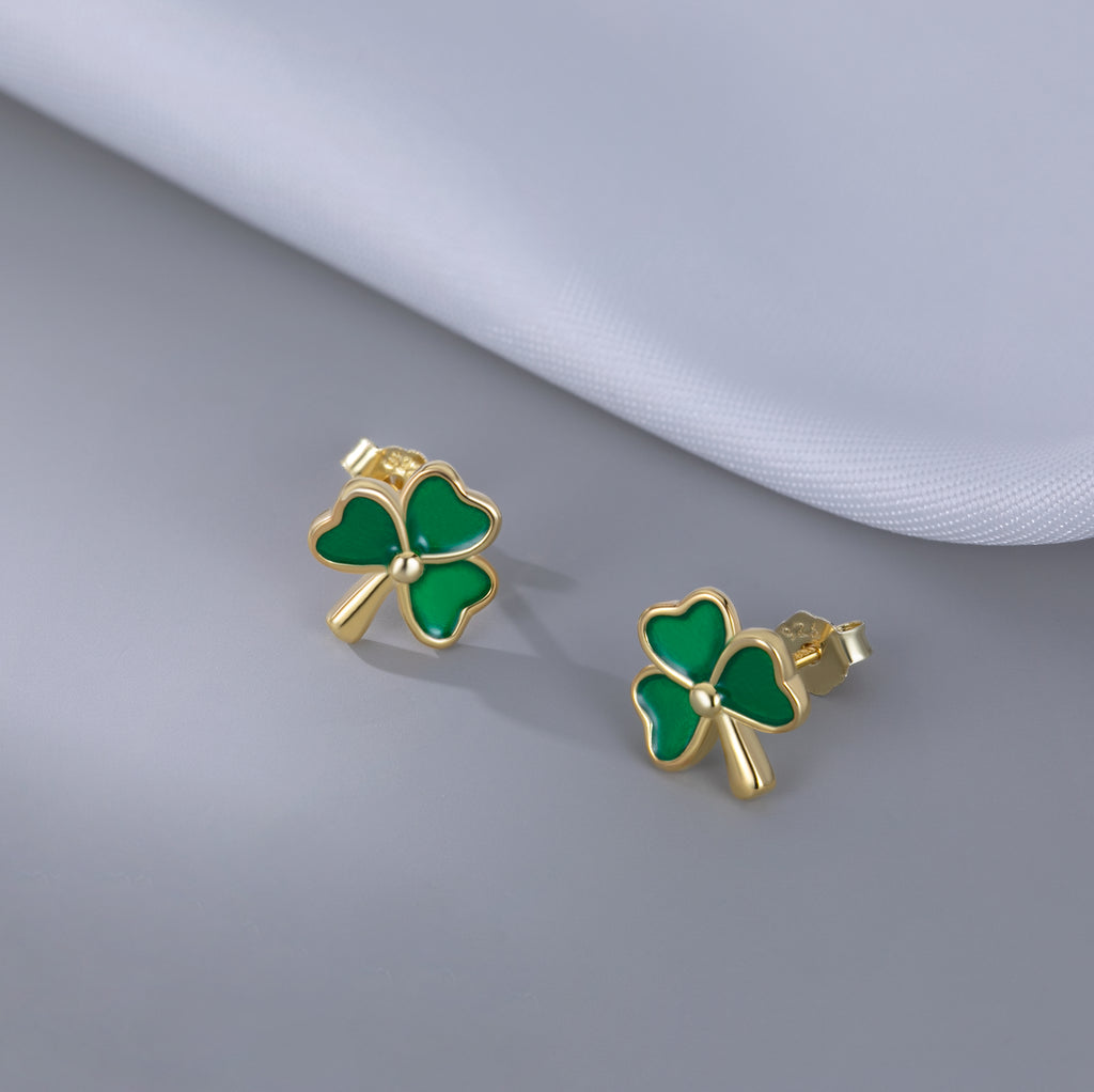 SLUYNZ 925 Sterling Silver Clover Stud Earrings for Women Teens Green Irish Shamrock Earrings Studs for St Patricks Day