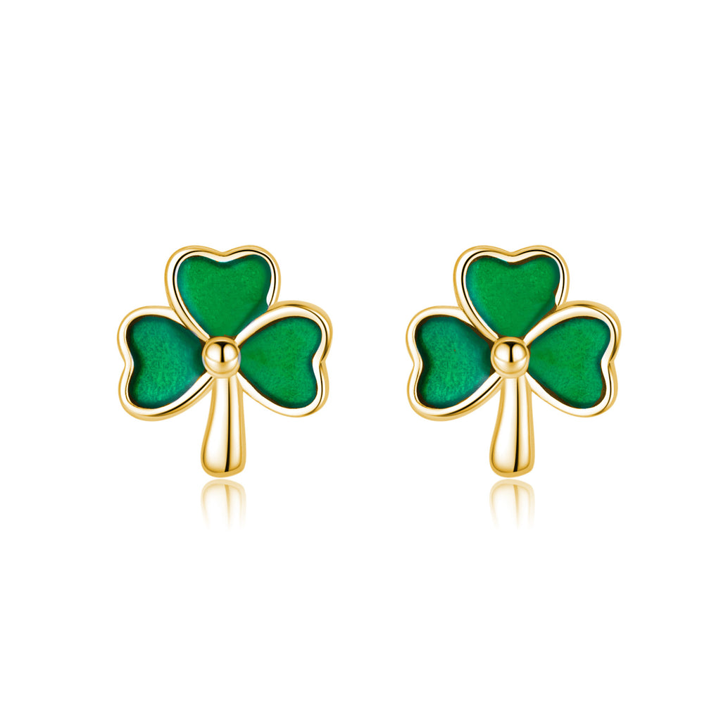 SLUYNZ 925 Sterling Silver Clover Stud Earrings for Women Teens Green Irish Shamrock Earrings Studs for St Patricks Day