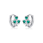 SLUYNZ 925 Sterling Silver CZ Love Clover Hoop Earrings for Women Teen Girls Green Shamrock Huggie Earrings for Summer