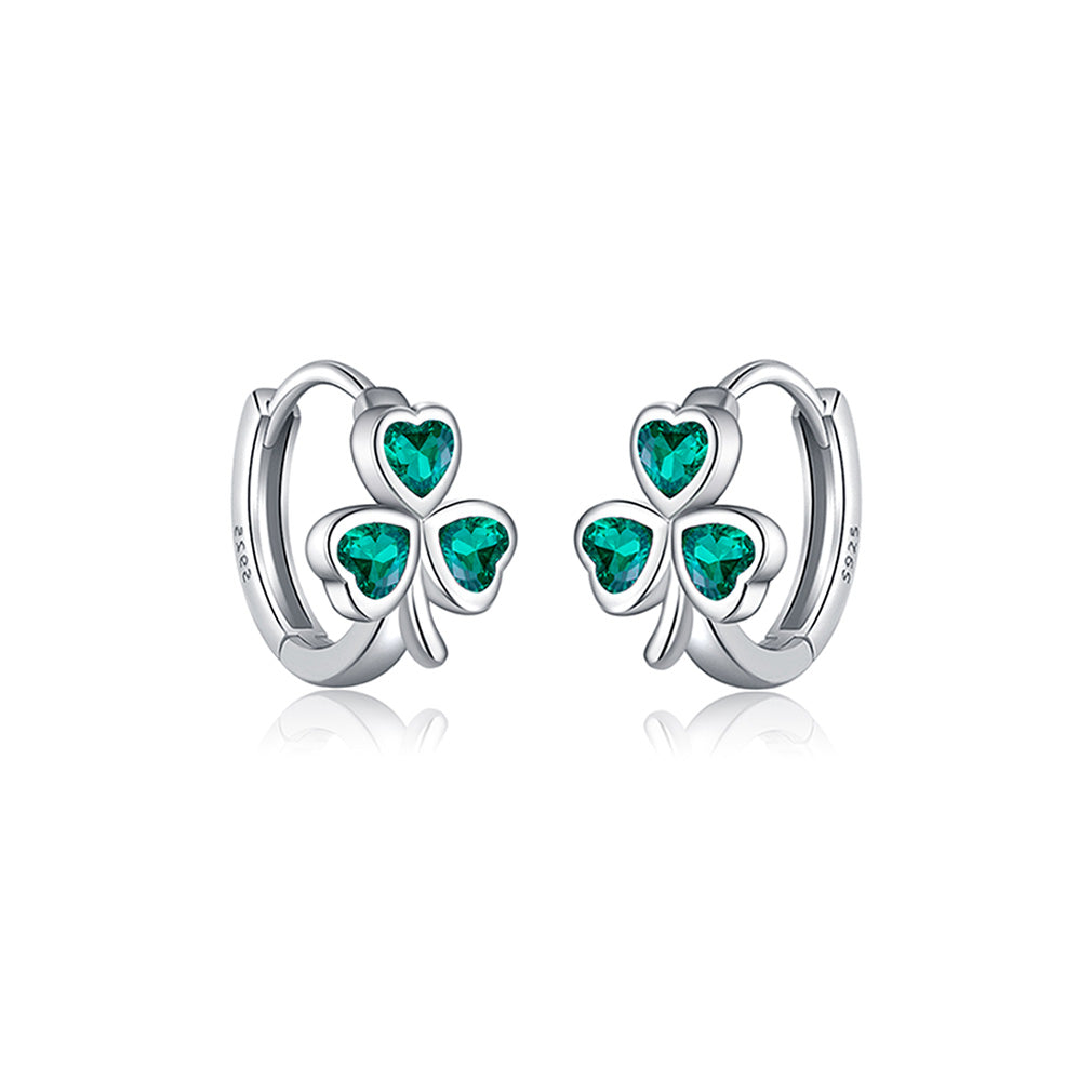 SLUYNZ 925 Sterling Silver CZ Love Clover Hoop Earrings for Women Teen Girls Green Shamrock Huggie Earrings for Summer