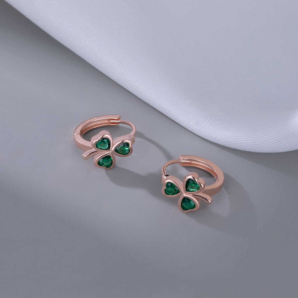 SLUYNZ 925 Sterling Silver CZ Love Clover Hoop Earrings for Women Teen Girls Green Shamrock Huggie Earrings for Summer
