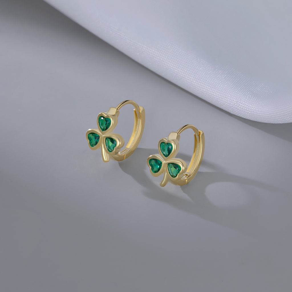 SLUYNZ 925 Sterling Silver CZ Love Clover Hoop Earrings for Women Teen Girls Green Shamrock Huggie Earrings for Summer