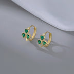 SLUYNZ 925 Sterling Silver CZ Love Clover Hoop Earrings for Women Teen Girls Green Shamrock Huggie Earrings for Summer