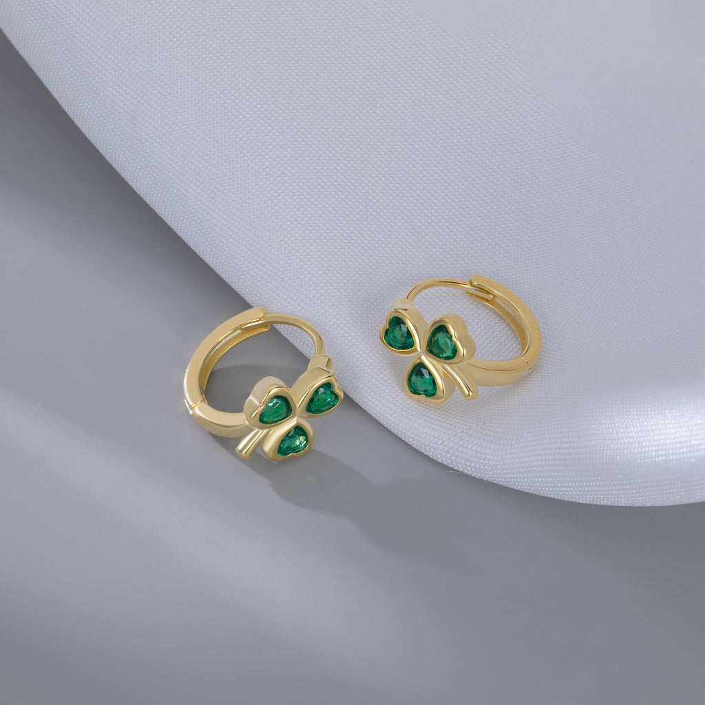 SLUYNZ 925 Sterling Silver CZ Love Clover Hoop Earrings for Women Teen Girls Green Shamrock Huggie Earrings for Summer