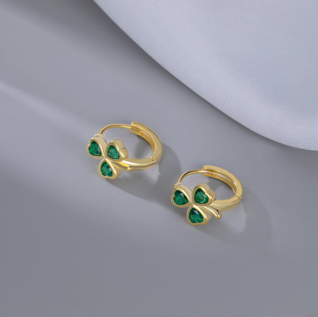 SLUYNZ 925 Sterling Silver CZ Love Clover Hoop Earrings for Women Teen Girls Green Shamrock Huggie Earrings for Summer
