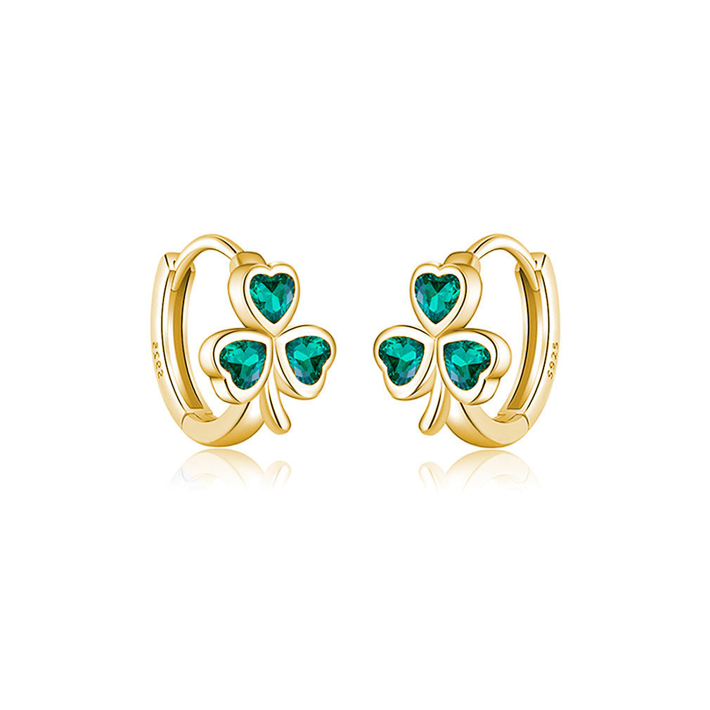SLUYNZ 925 Sterling Silver CZ Love Clover Hoop Earrings for Women Teen Girls Green Shamrock Huggie Earrings for Summer