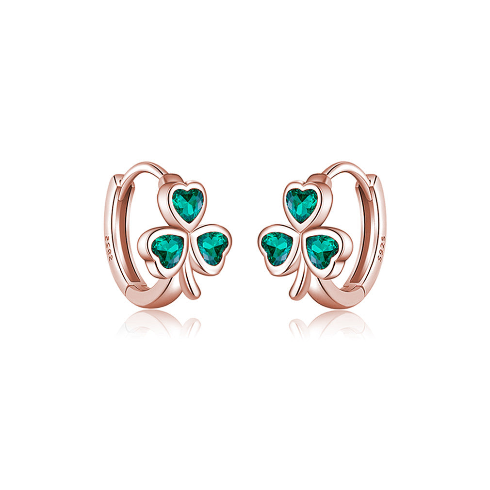 SLUYNZ 925 Sterling Silver CZ Love Clover Hoop Earrings for Women Teen Girls Green Shamrock Huggie Earrings for Summer