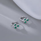 SLUYNZ 925 Sterling Silver CZ Love Clover Hoop Earrings for Women Teen Girls Green Shamrock Huggie Earrings for Summer