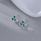 SLUYNZ 925 Sterling Silver CZ Love Clover Hoop Earrings for Women Teen Girls Green Shamrock Huggie Earrings for Summer