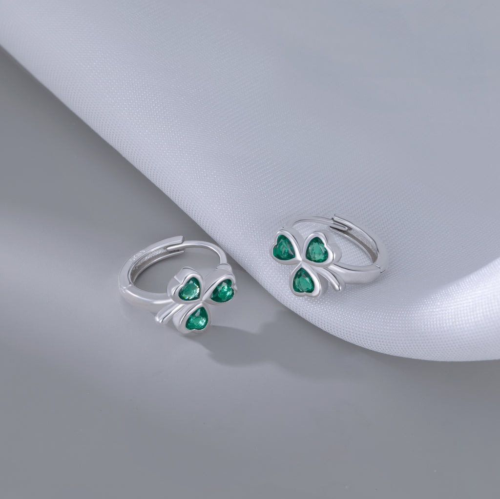 SLUYNZ 925 Sterling Silver CZ Love Clover Hoop Earrings for Women Teen Girls Green Shamrock Huggie Earrings for Summer