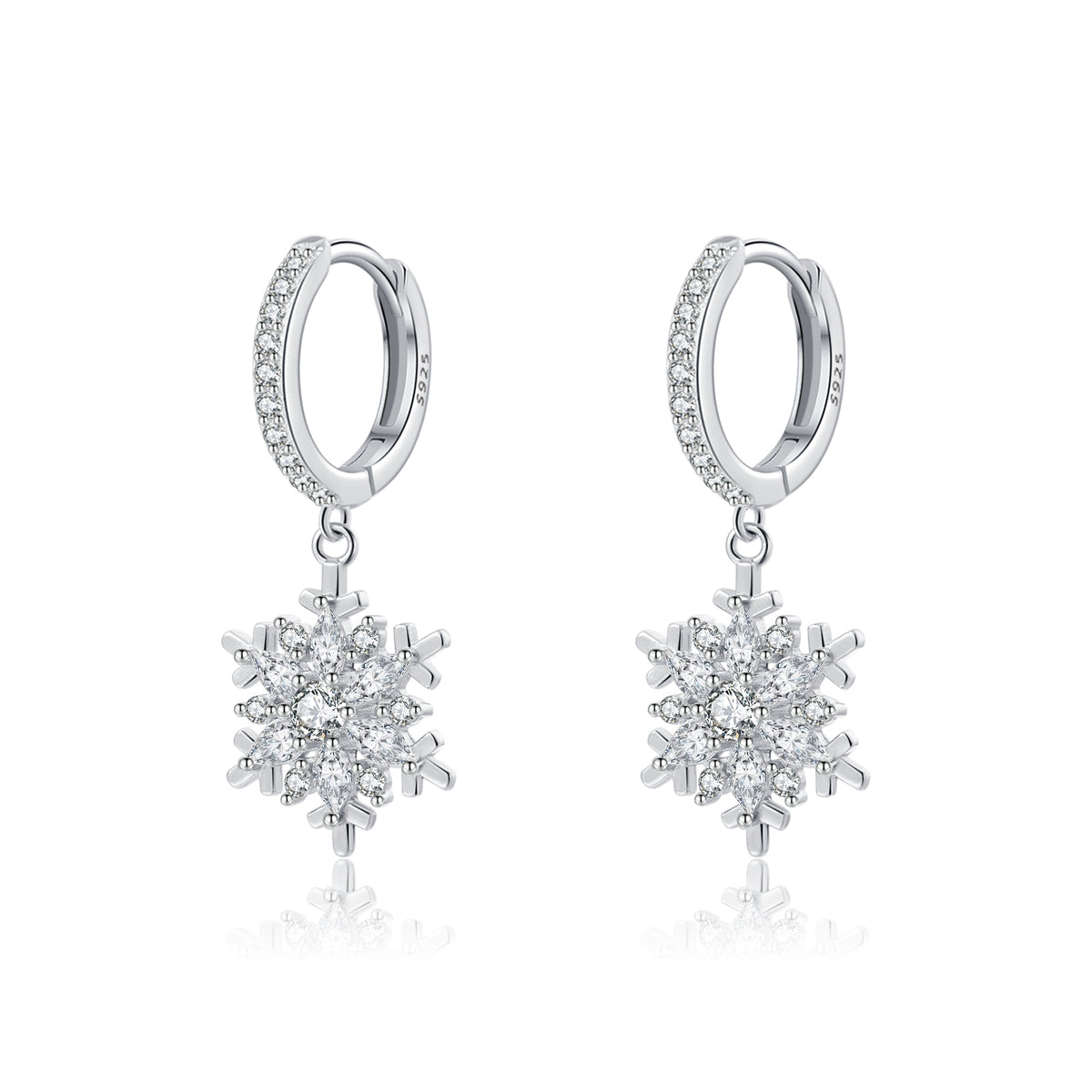 SLUYNZ 925 Sterling Silver CZ Snowflake Hoop Earrings for Women Teens Girls Christmas Snowflake Hoop Earrings Huggie