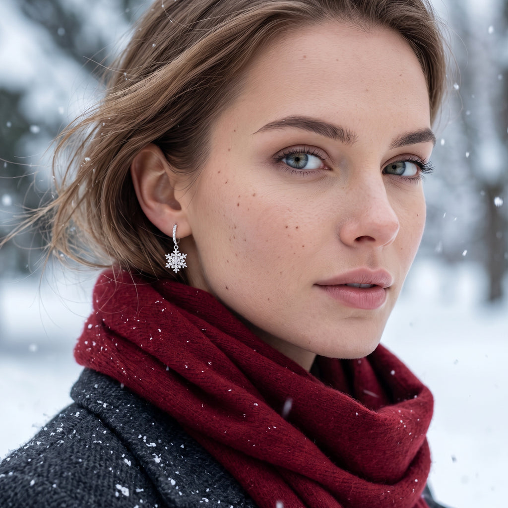 SLUYNZ 925 Sterling Silver CZ Snowflake Hoop Earrings for Women Teens Girls Christmas Snowflake Hoop Earrings Huggie