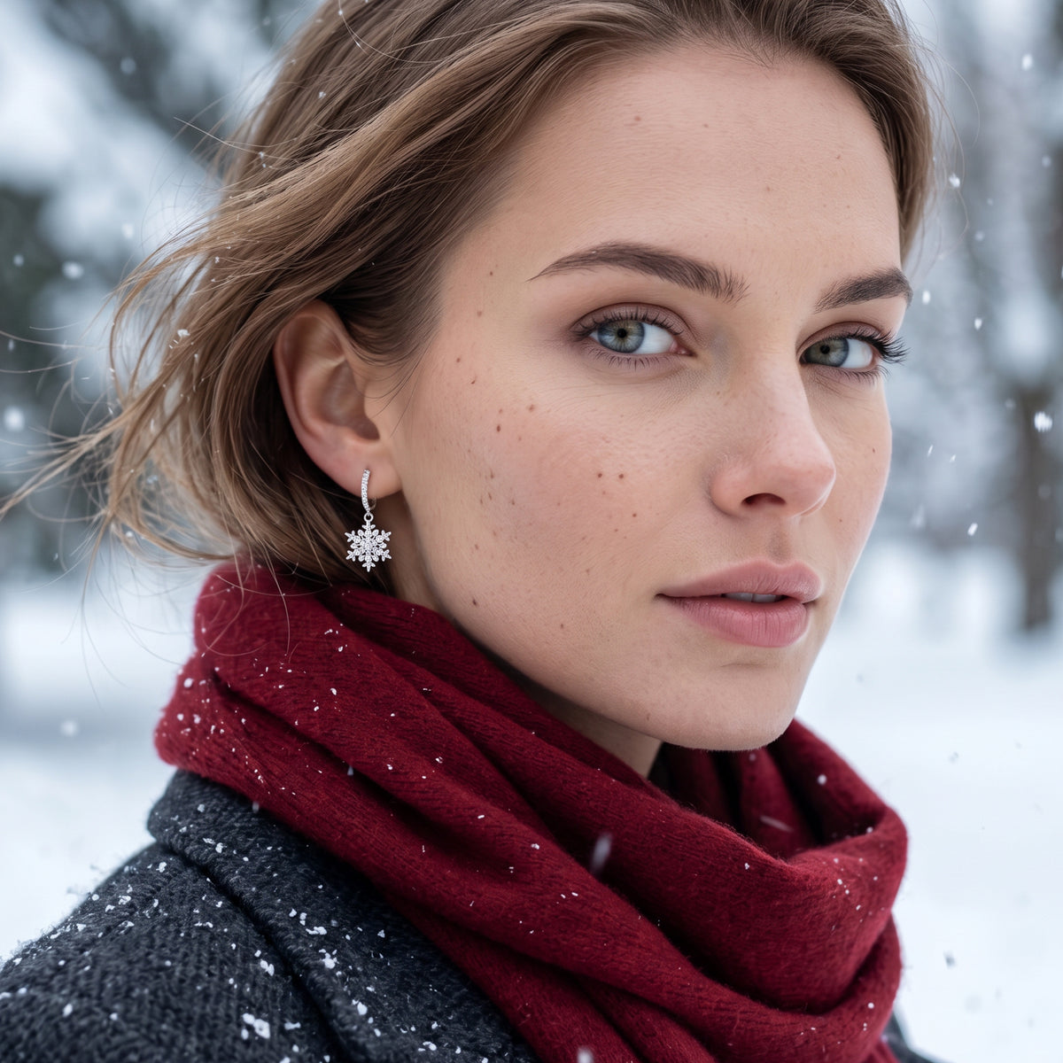 SLUYNZ 925 Sterling Silver CZ Snowflake Hoop Earrings for Women Teens Girls Christmas Snowflake Hoop Earrings Huggie