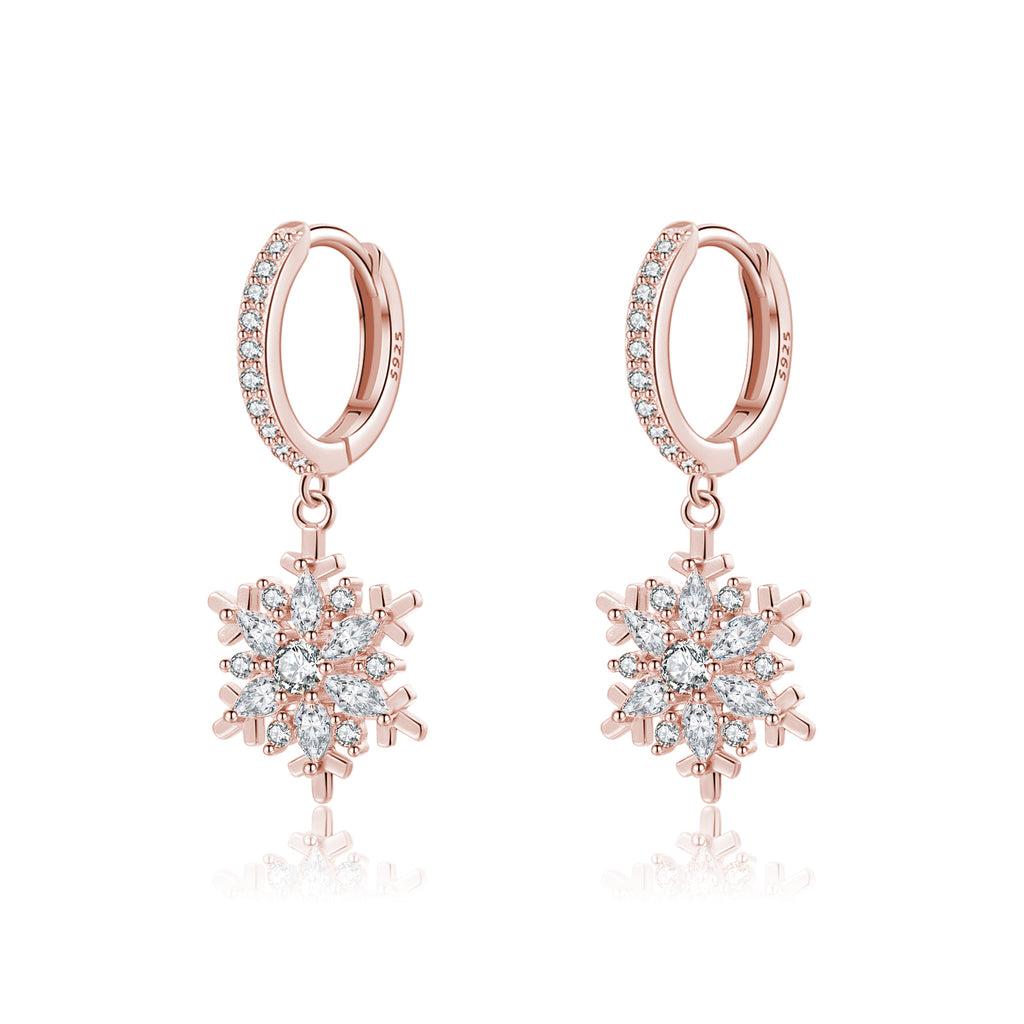 SLUYNZ 925 Sterling Silver CZ Snowflake Hoop Earrings for Women Teens Girls Christmas Snowflake Hoop Earrings Huggie