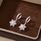 SLUYNZ 925 Sterling Silver CZ Snowflake Hoop Earrings for Women Teens Girls Christmas Snowflake Hoop Earrings Huggie