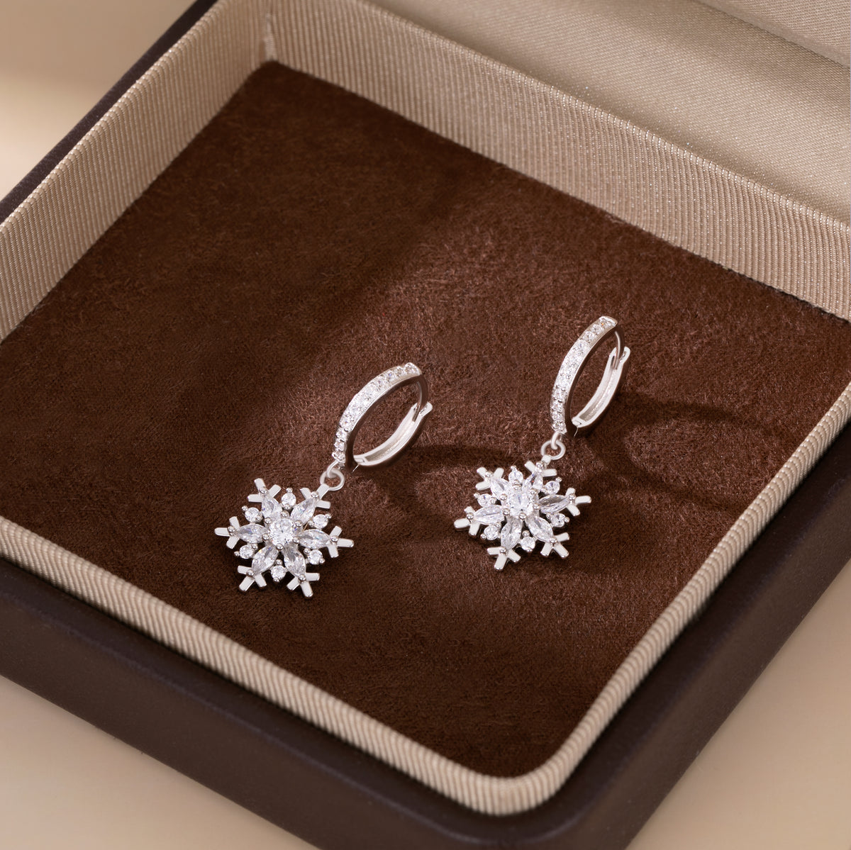 SLUYNZ 925 Sterling Silver CZ Snowflake Hoop Earrings for Women Teens Girls Christmas Snowflake Hoop Earrings Huggie