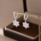 SLUYNZ 925 Sterling Silver CZ Snowflake Hoop Earrings for Women Teens Girls Christmas Snowflake Hoop Earrings Huggie