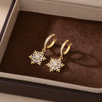 SLUYNZ 925 Sterling Silver CZ Snowflake Hoop Earrings for Women Teens Girls Christmas Snowflake Hoop Earrings Huggie