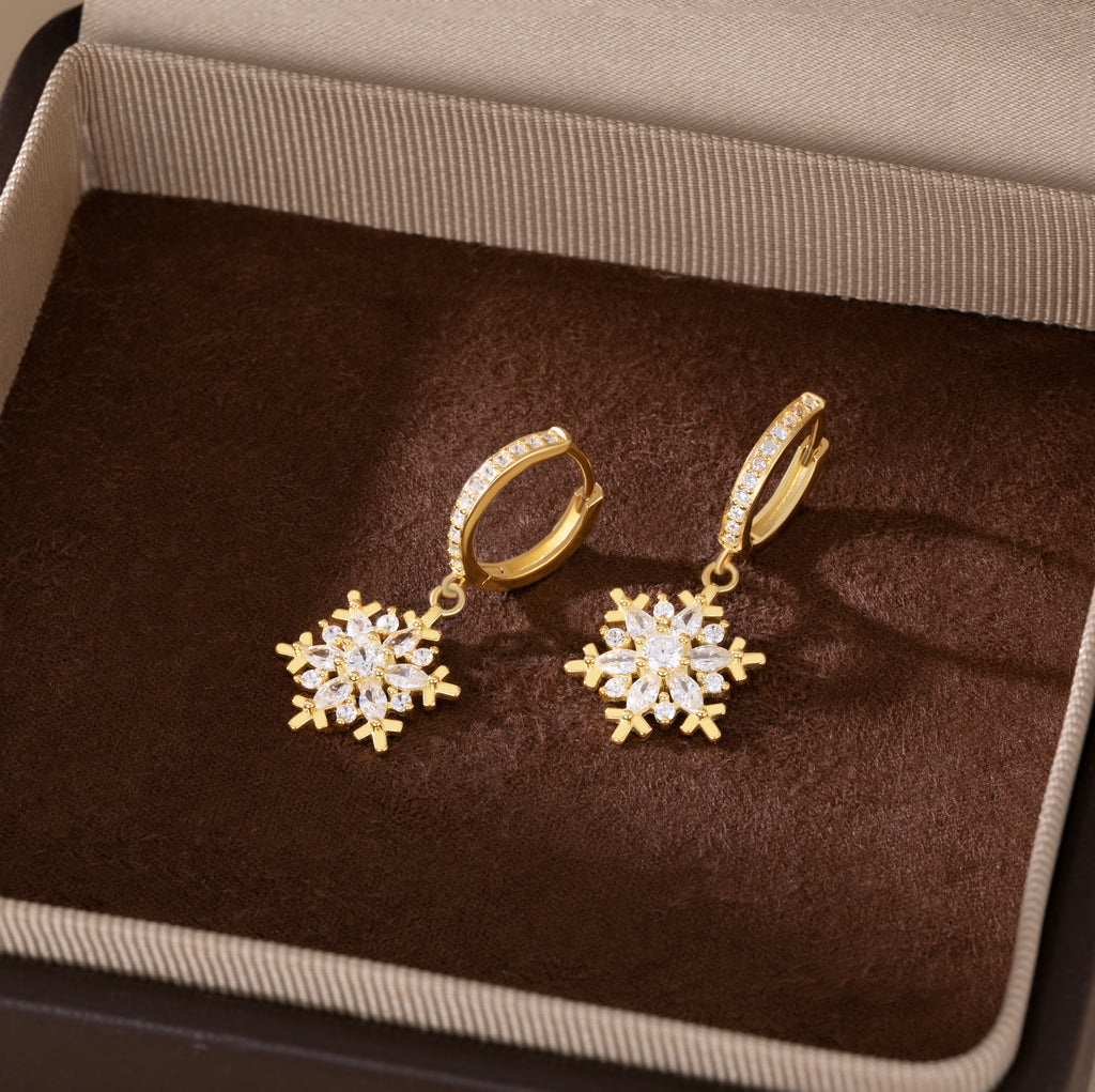 SLUYNZ 925 Sterling Silver CZ Snowflake Hoop Earrings for Women Teens Girls Christmas Snowflake Hoop Earrings Huggie