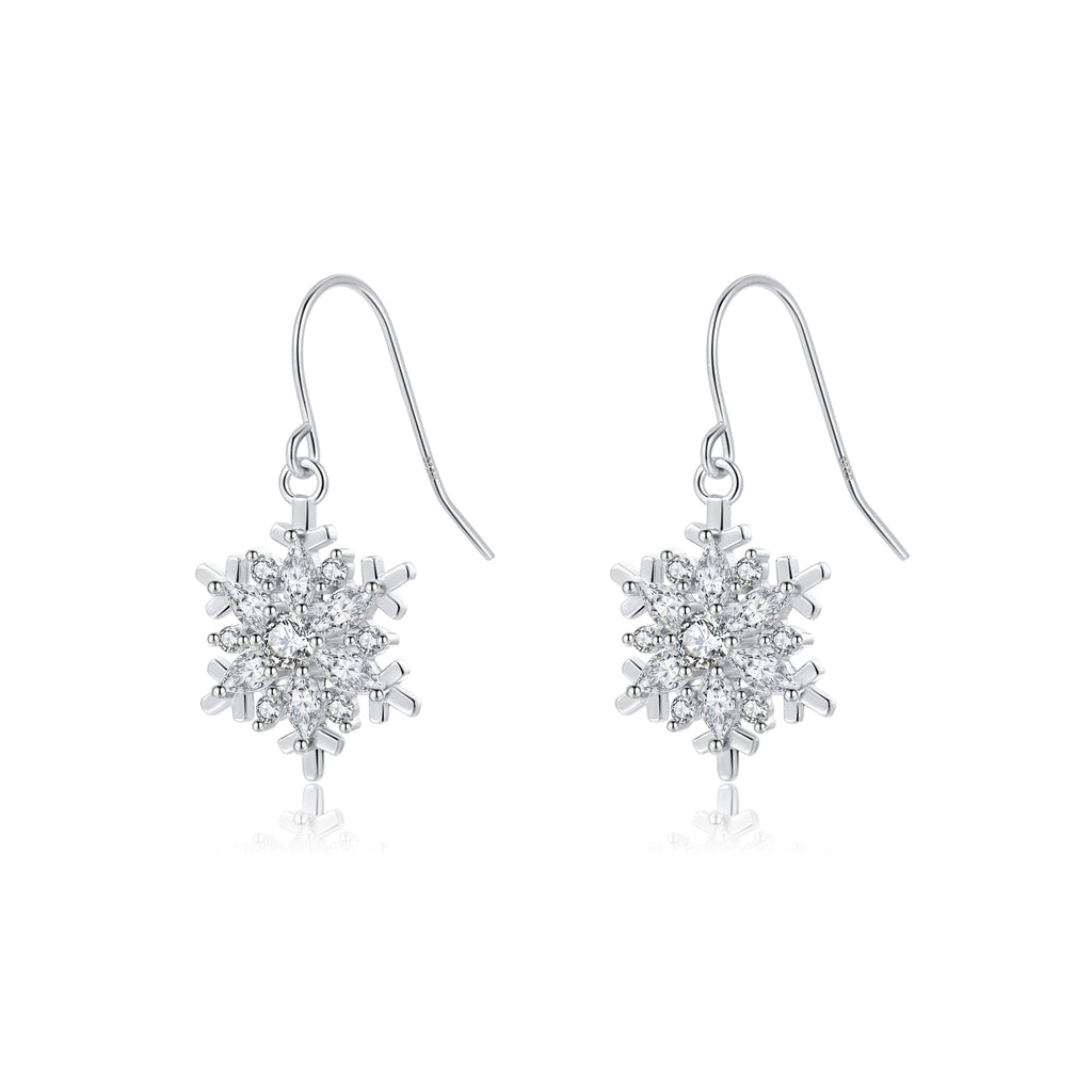 SLUYNZ 925 Sterling Silver Christmas Snowflake Dangle Earrings for Women Girls Teens CZ Snowflake Drop Earrings Dangle