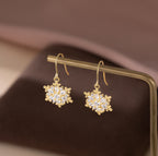 SLUYNZ 925 Sterling Silver Christmas Snowflake Dangle Earrings for Women Girls Teens CZ Snowflake Drop Earrings Dangle