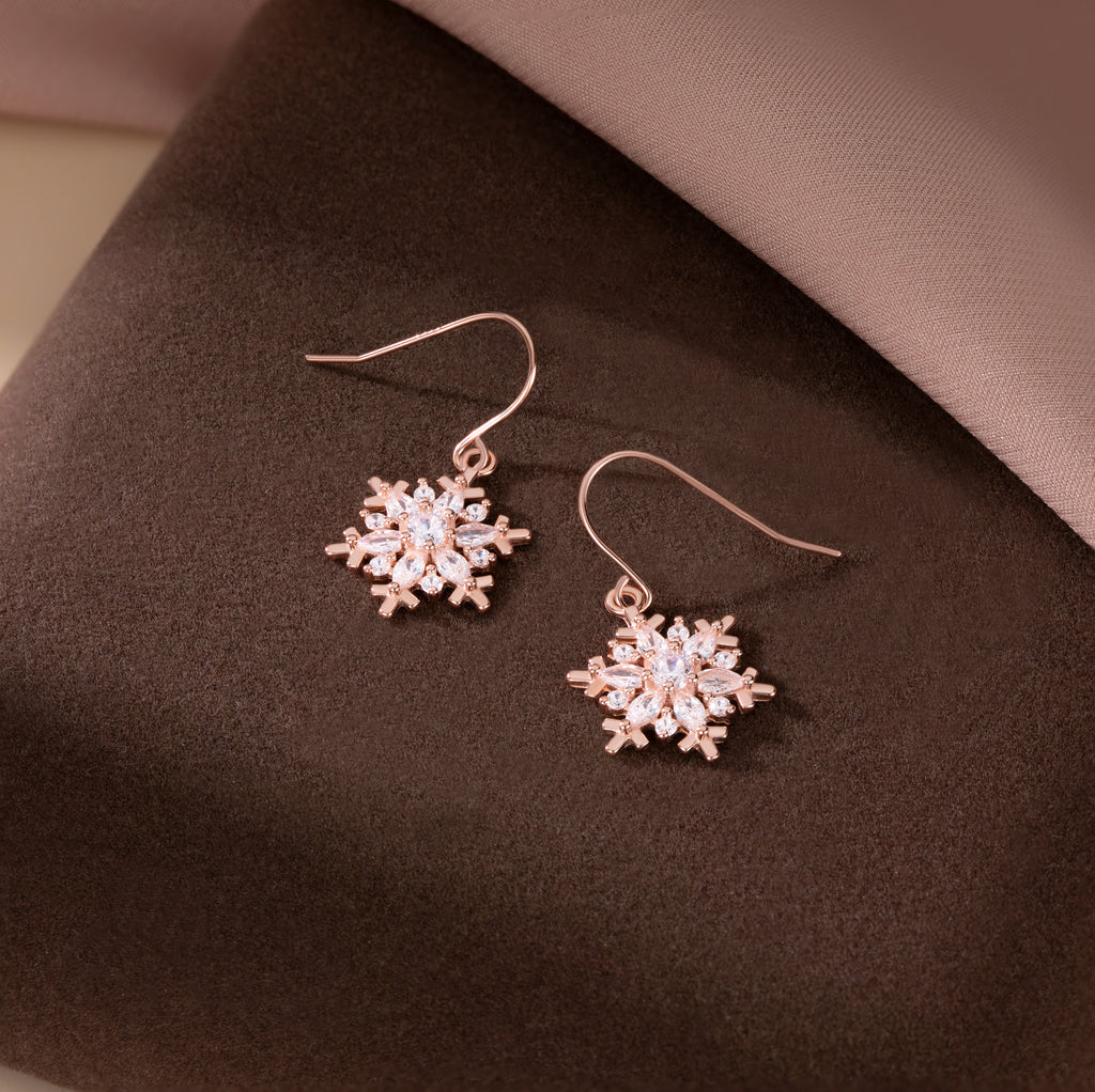 SLUYNZ 925 Sterling Silver Christmas Snowflake Dangle Earrings for Women Girls Teens CZ Snowflake Drop Earrings Dangle