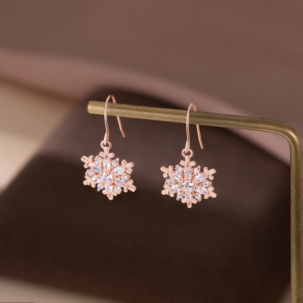 SLUYNZ 925 Sterling Silver Christmas Snowflake Dangle Earrings for Women Girls Teens CZ Snowflake Drop Earrings Dangle